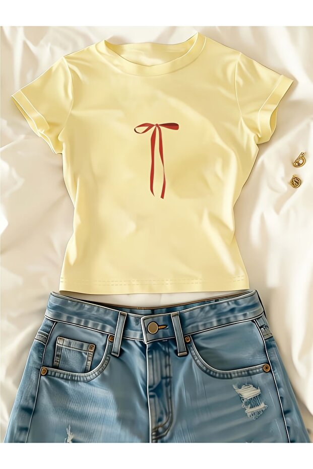 Kemer Boy Cute Ribbon Crop Blouse