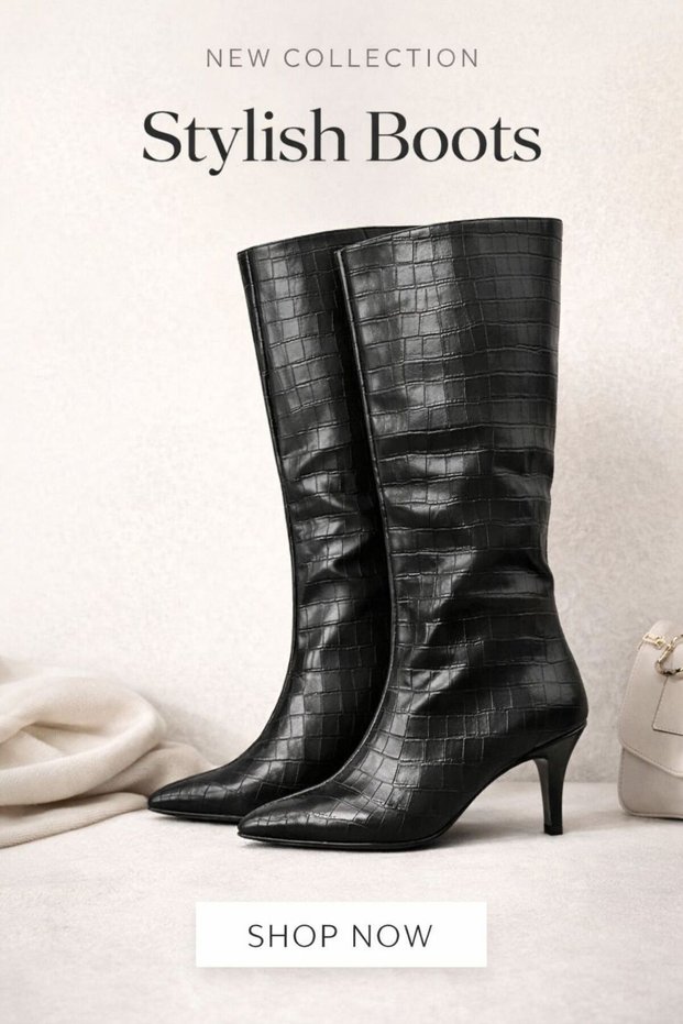 Pointed Toe Heeled Women's Long Leather Boots
