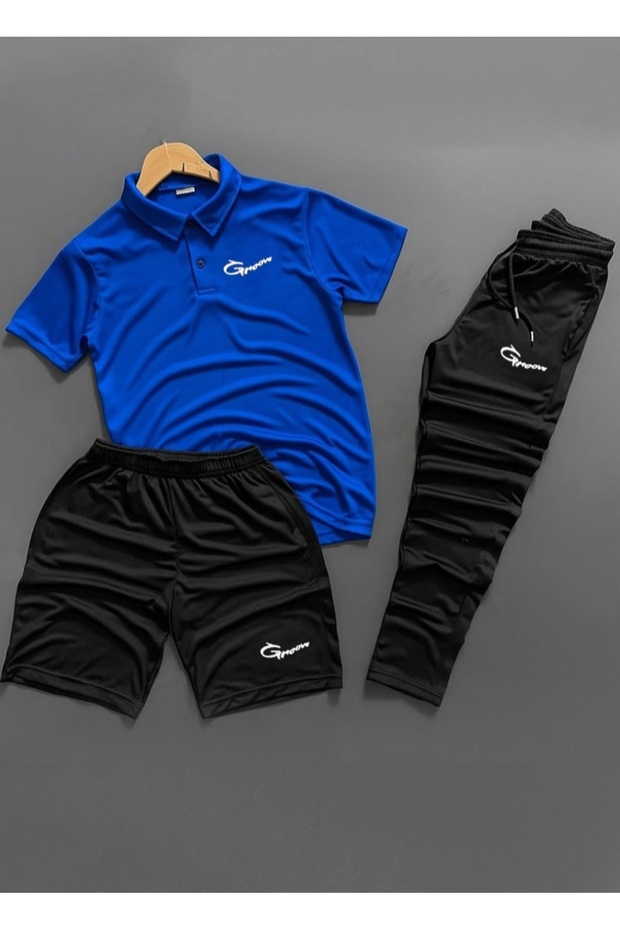Polo Collar 3-Piece Grove Men's Scuba Bottom and Top Tracksuit Set
