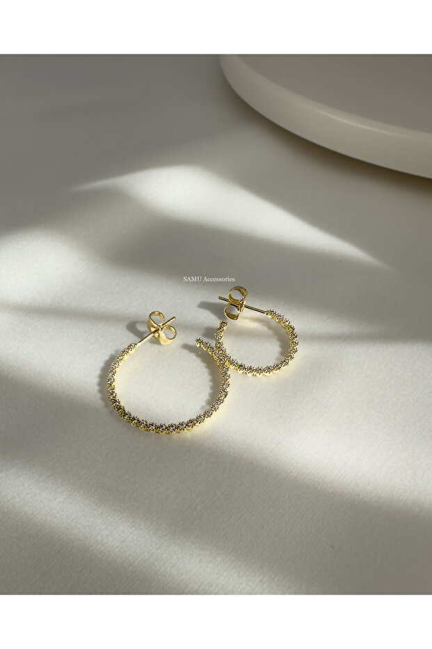 Zircon Stone Gold Half Hoop Earrings - Zircon Stone Gold Half Hoop Earrings