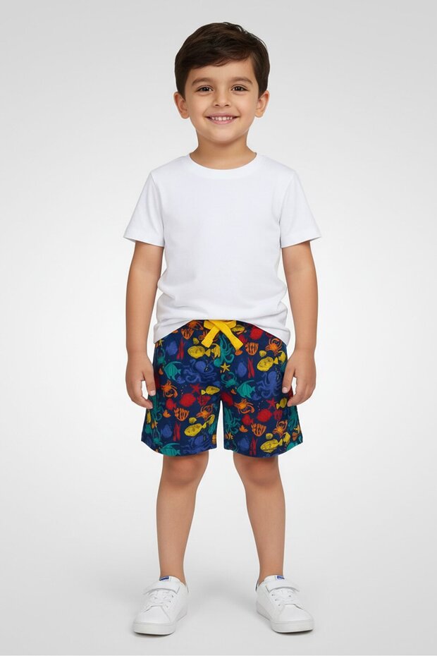 Toddlers Boy Allover Print Basic Shorts, Multicolor - 1