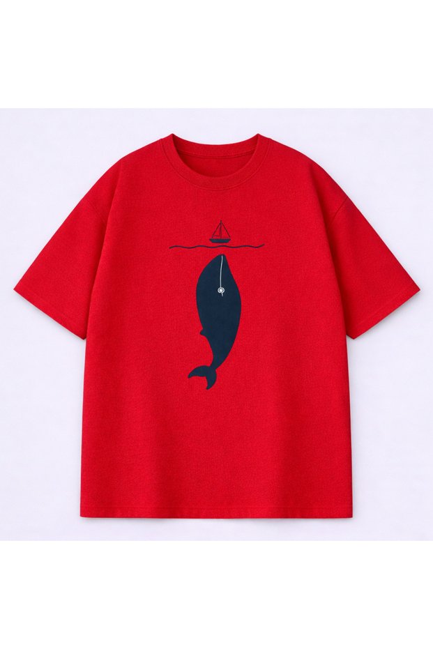 Unisex Oversize T-Shirt Whales Printed 100% Cotton T-Shirt Comfortable Fit
