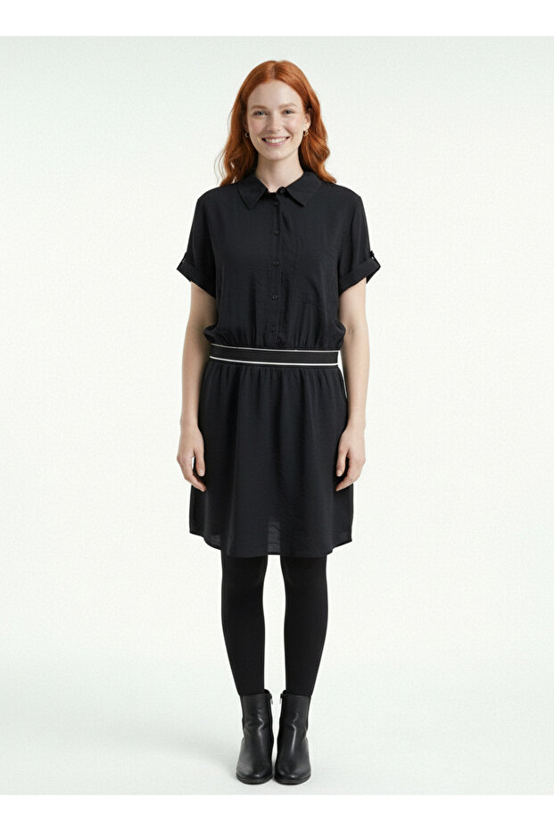 Women's Black Belted Shirt Dress