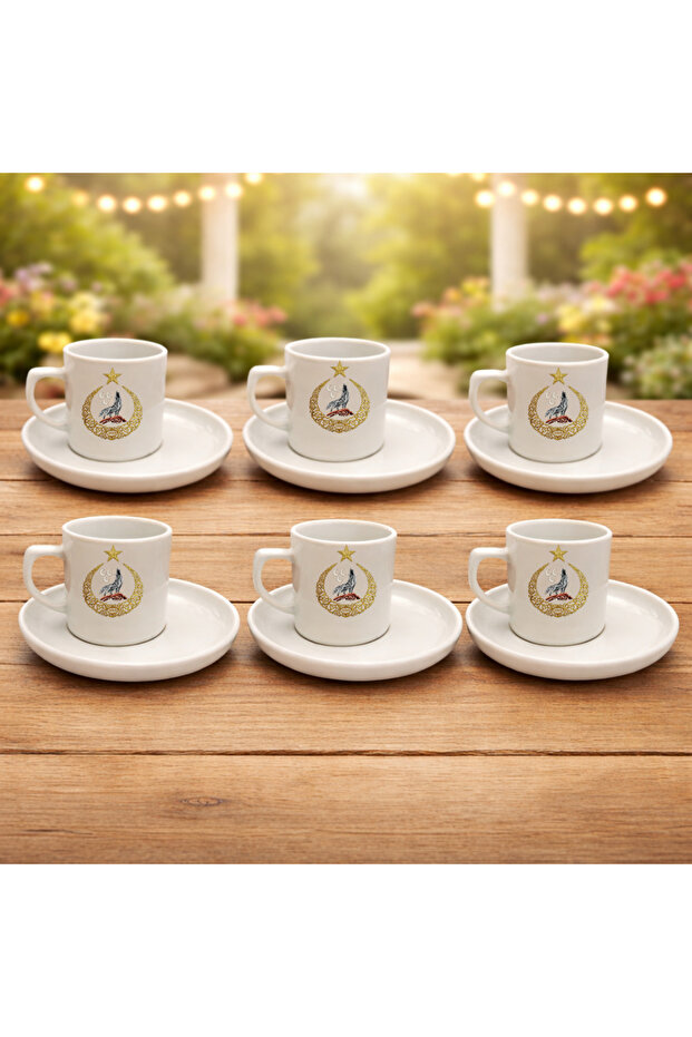 Bozkurt & Crescent Star Patterned Coffee Cup – National Design with Gold Detail