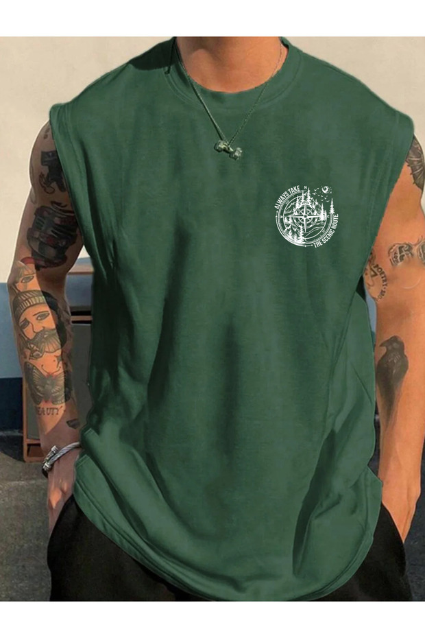Pusula Printed Sleeveless Men's Zero Sleeve Clothing Sportswear Oversize Tshirt
