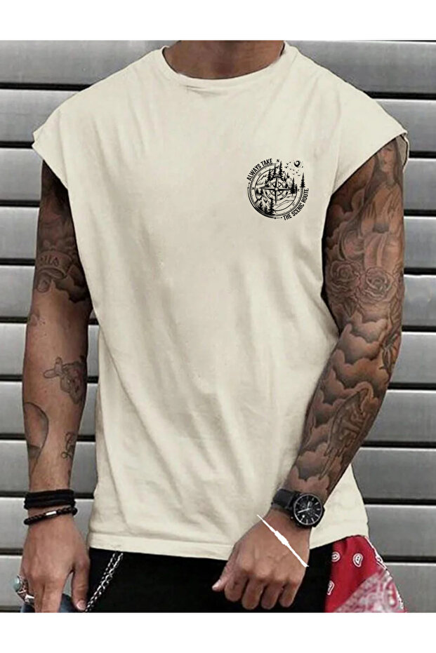 Pusula Printed Sleeveless Men's Zero Sleeve Clothing Sportswear Oversize Tshirt
