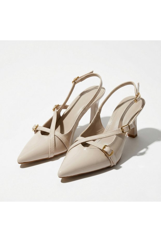 Women's Heeled Shoes Patent Leather Women's Heeled Shoes Double Strap Buckle Stylish Classic Evening Dress Casual