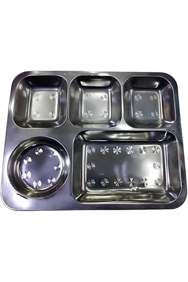 5 Compartment Stainless Steel Dinner Plate with Free Spoon