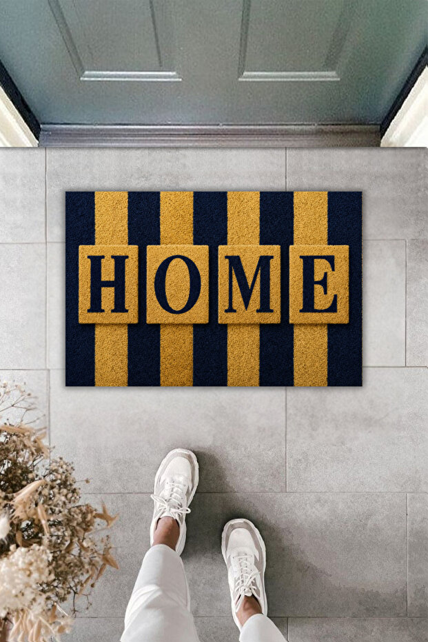 Modern Digital Print Doormat - Yellow-Dark Blue Fan-Shaped Door Mat