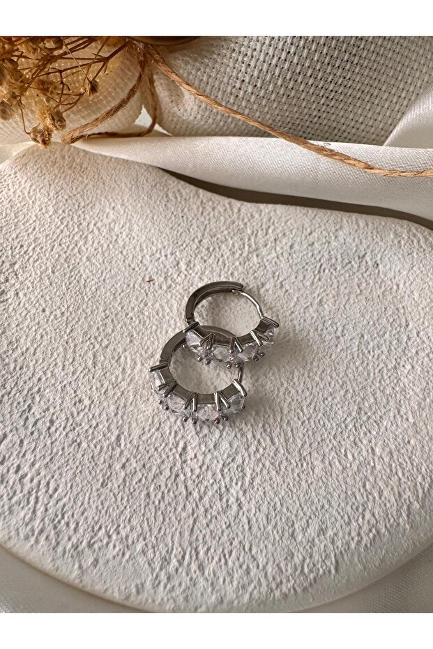 Custom Plated Silver Color Baguette Jewelled Hoop Earrings