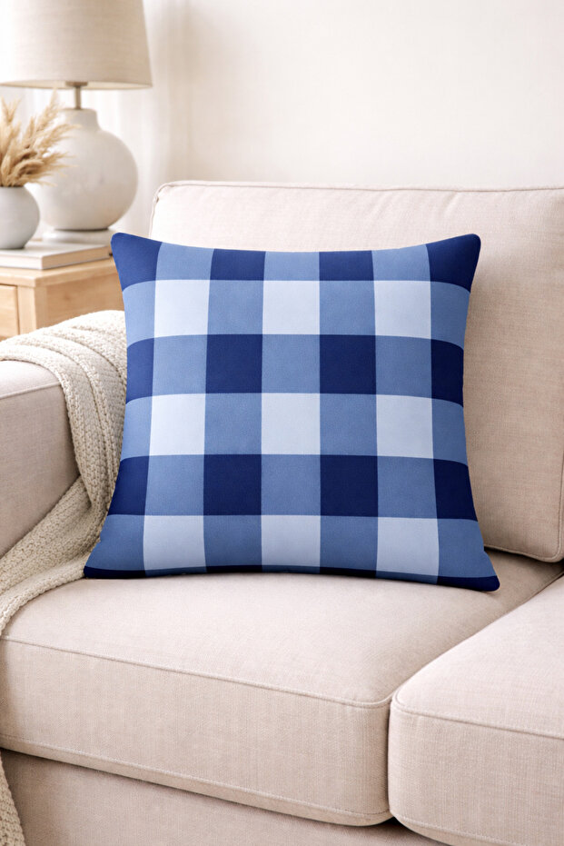 وسادة زخرفية منقوشة باللون الأزرق - غطاء وسادة عصري منقوش مقاس 43x43 سم