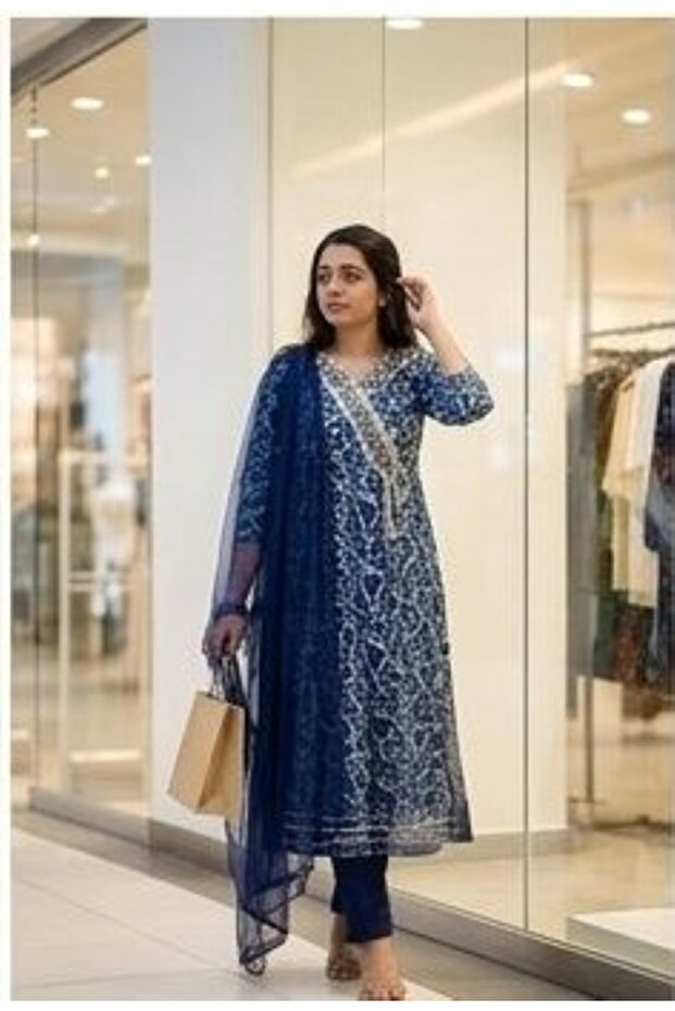 Women’s Rayon Printed Long Kurta Salwar Suit Set 3 Piece – Unstitched Ethnic Dress with Dupatta.
