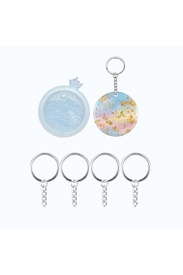 Round Epoxy Mold and 4X Keychain Apparatus Set Resin, Jewelry, Hobby and Craft Material