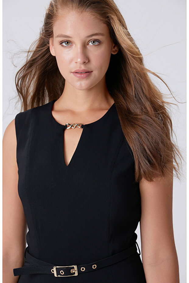 Siyah Fermuarlı Elbise - 2