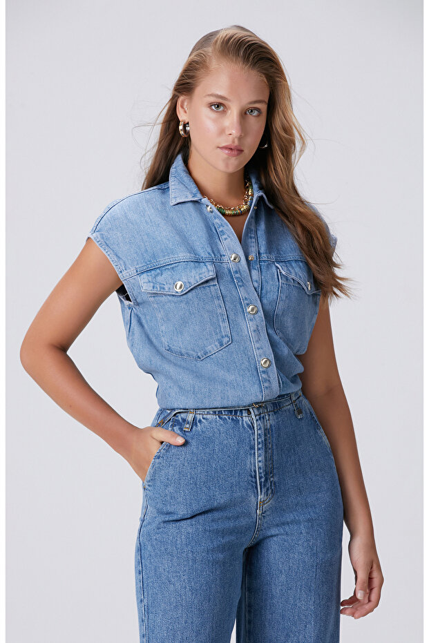 Indigo Tencel Denim Gömlek - 4