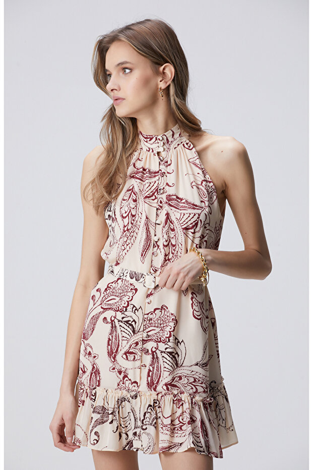 Desenli Mini Elbise - 1