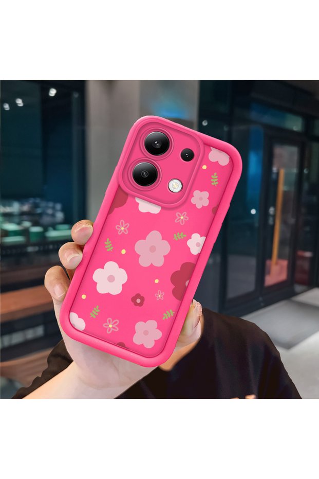 حافظة سيليكون باللون الأحمر الوردي متوافقة مع هاتف Redmi Note 13 4G، مقاومة للصدمات وحماية للكاميرا