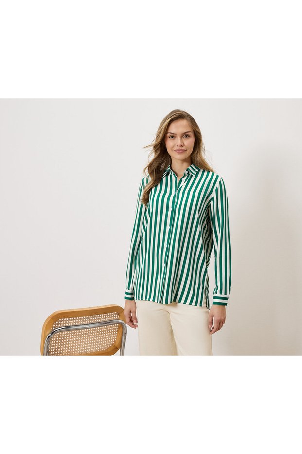Women's Blouse, Striped, Green