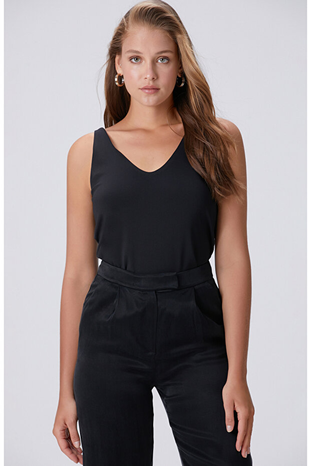 Siyah Basic Örme Bluz - 4