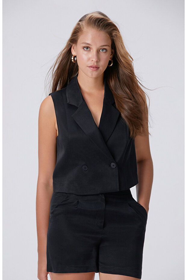 Siyah Cupro Yelek - 4