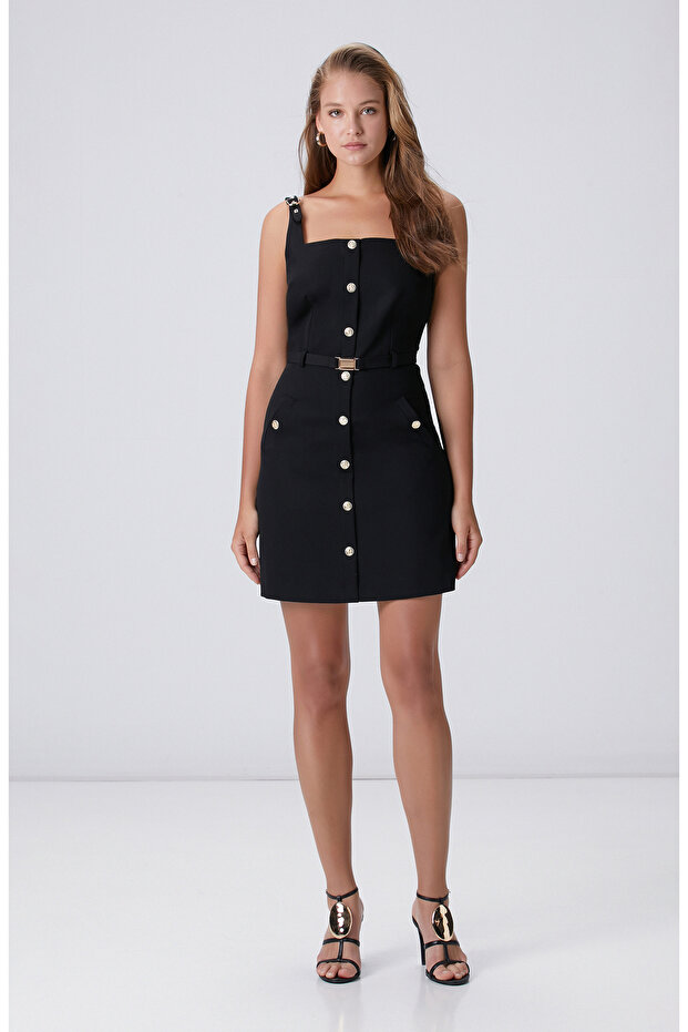 Siyah Mini Elbise - 1