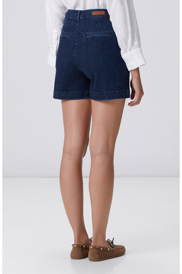 İndigo Cep Detaylı Denim Şort - 4