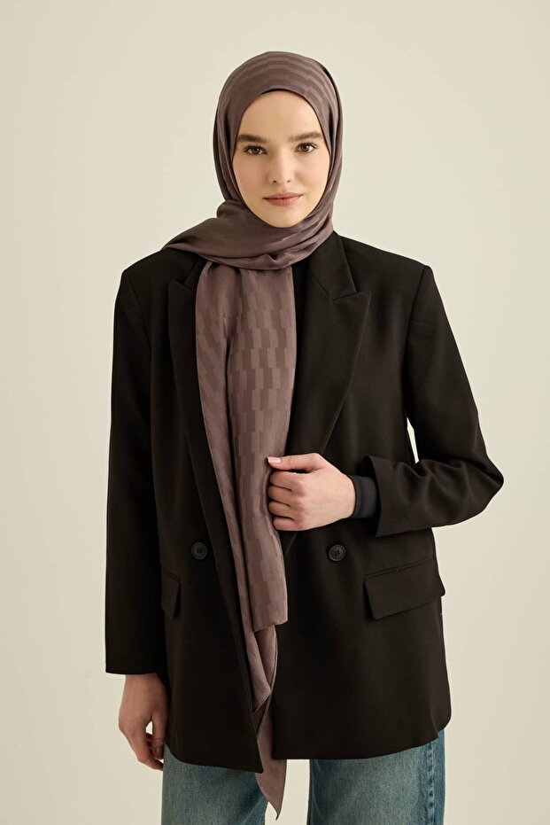 Silky Jacquard Series Block Pattern Shawl