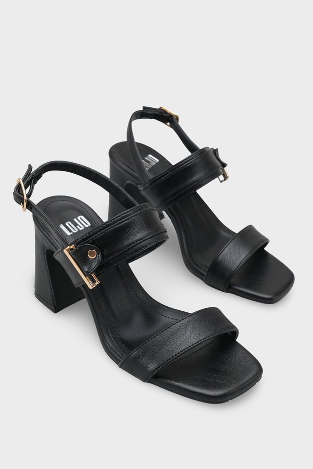 Women's Double Strap Gold Buckle Heeled Casual Sandals Ravello Black