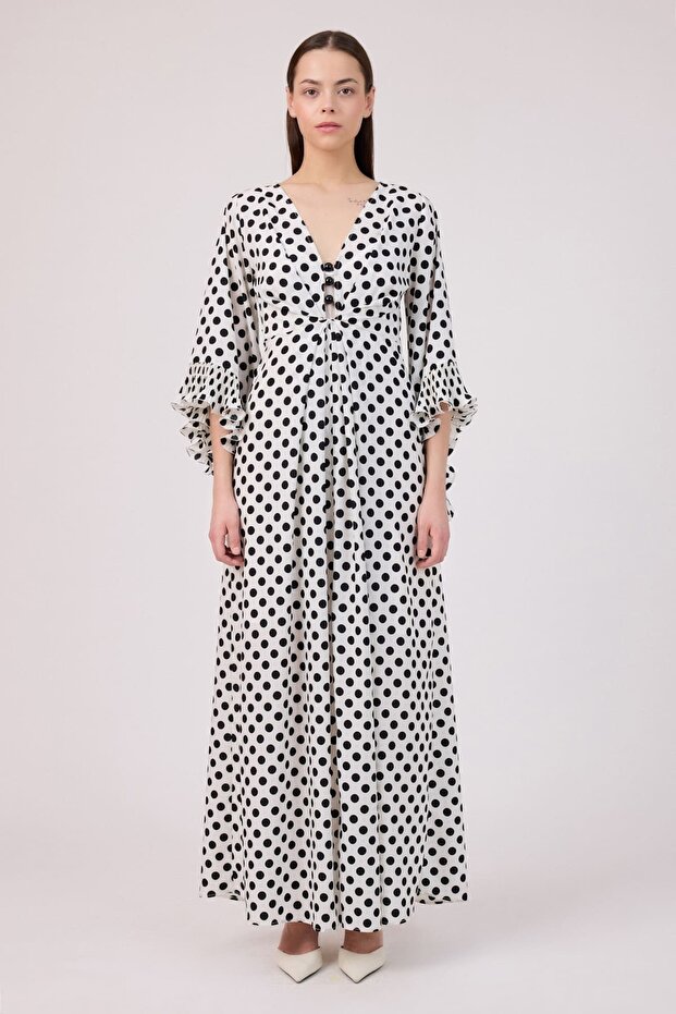 Krep puan midi elbise - 2