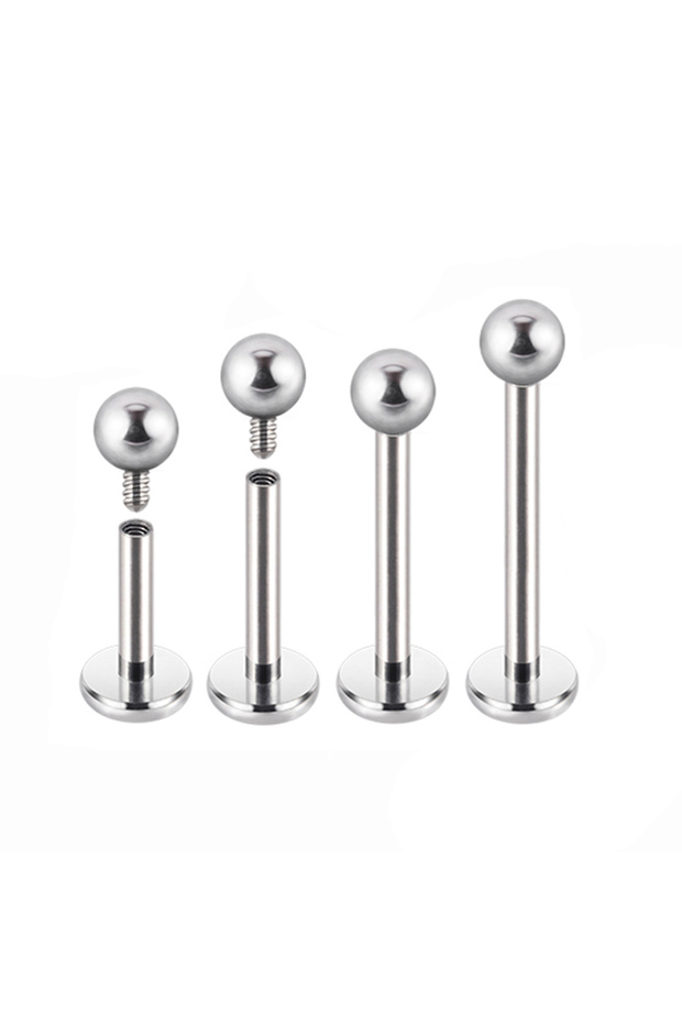 1.2x8x3mm Silver 10pcs/Lot Surgical Steel Internal Thread Bar Round Ball Labret Lip Studs Cartilage