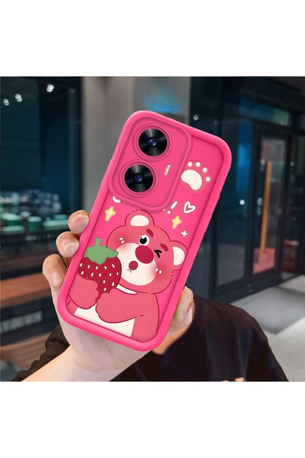 Realme C55 Compatible Pink Red Silicone Case Shockproof Camera Protection