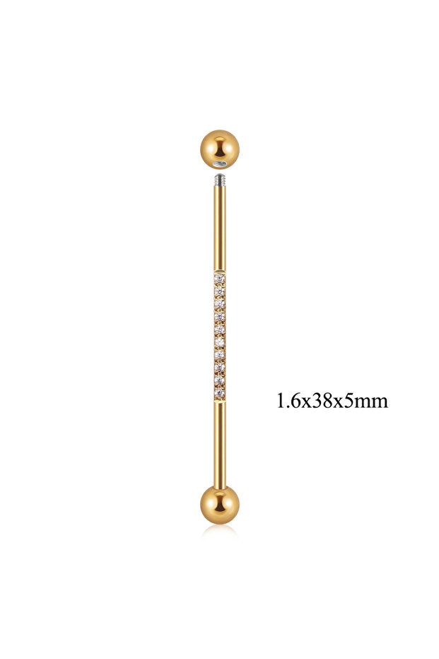 Style 3-G 1PC Stainless Steel Industrial Barbell Long Bridge Micro Insert Zircon Earring Transversal