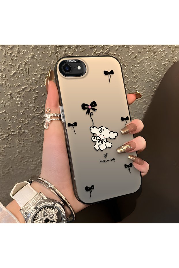 Stylish Phone Case with Bow and Ribbon Dog Figure Compatible with iPhone 7/8/Se 2020 2022