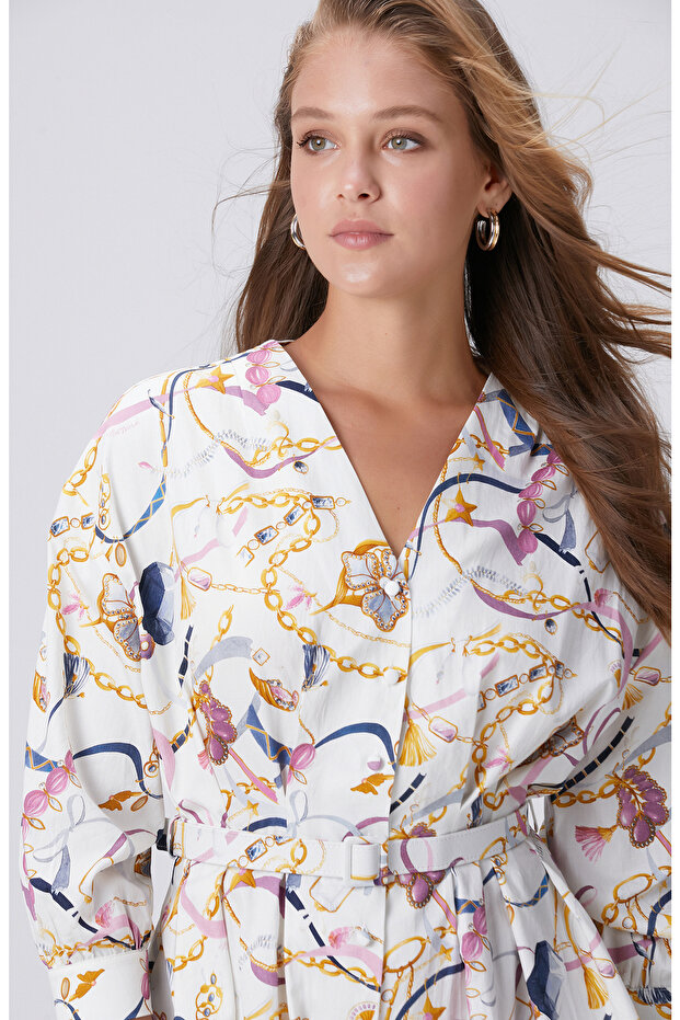 Renkli Desenli Mini Elbise - 2