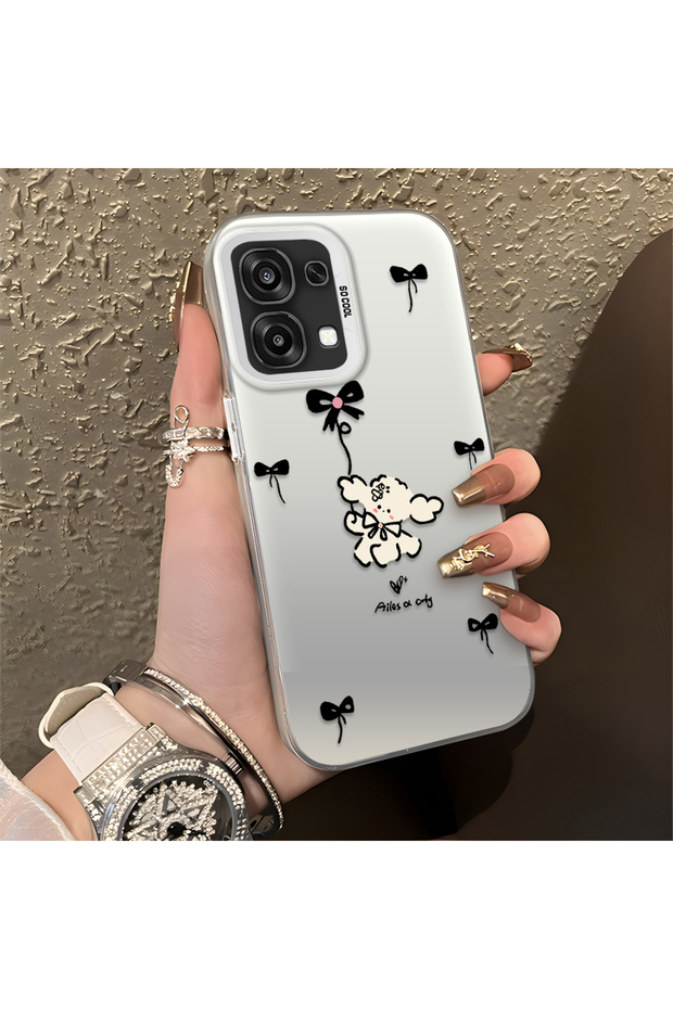 Oppo A6 Pro 4G/5G Compatible Stylish Phone Case with Bow and Ribbon Dog Figure