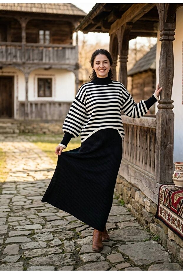 Women's Striped Plus Size Sweater Dress