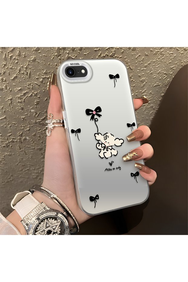 Stylish Phone Case with Bow and Ribbon Dog Figure Compatible with iPhone 7/8/Se 2020 2022