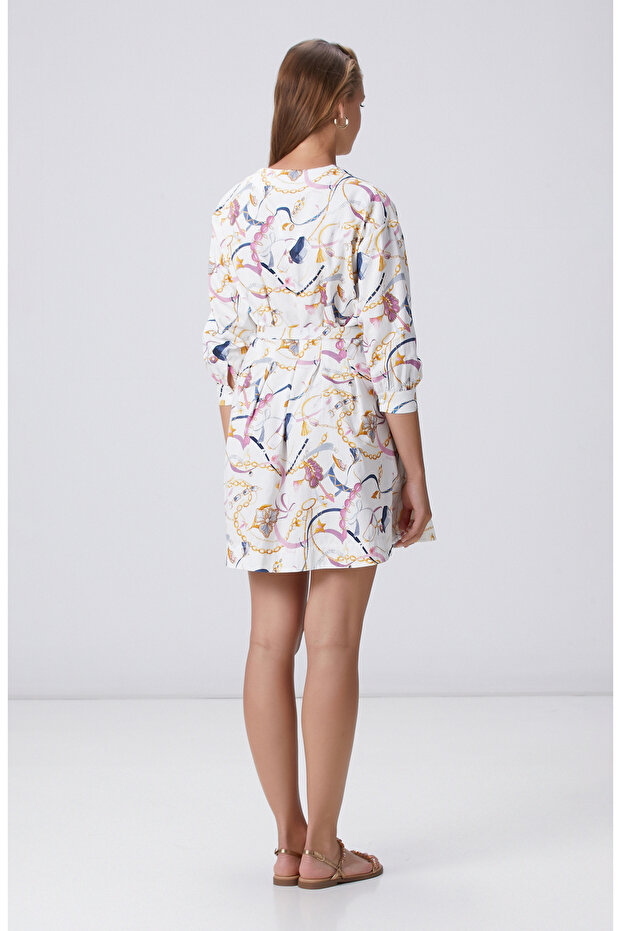 Renkli Desenli Mini Elbise - 5