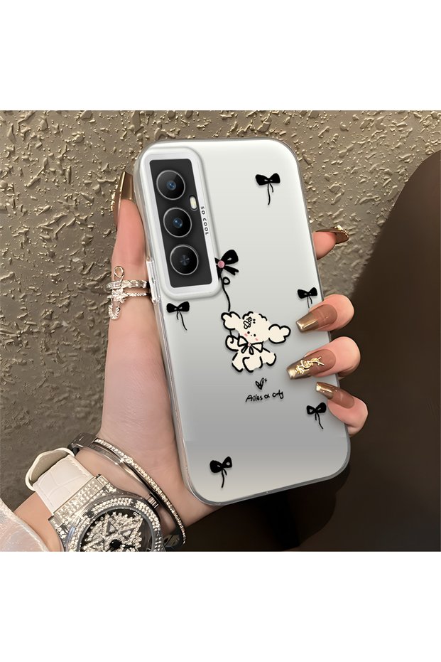Realme C65 4g Compatible Stylish Phone Case with Bow and Ribbon Dog Figure
