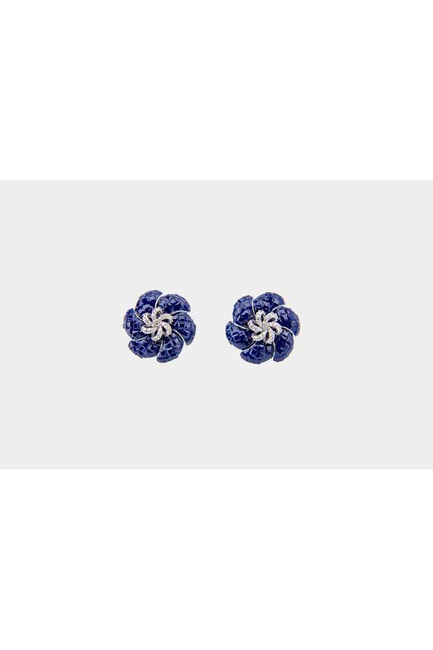Royal Blue Floral Stud Earrings