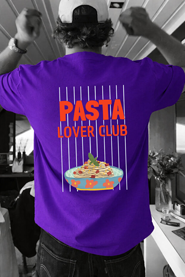 Pasta Lover Club Back Printed Unisex Oversize Cotton Tshirt - T-Shirt