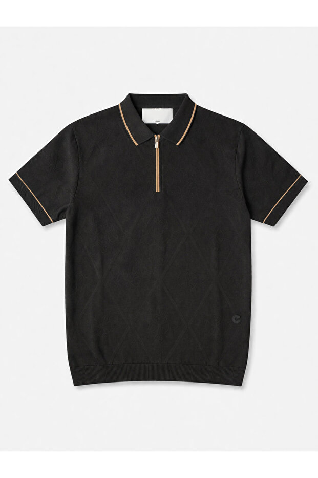 Black Zippered Knitwear T-Shirt