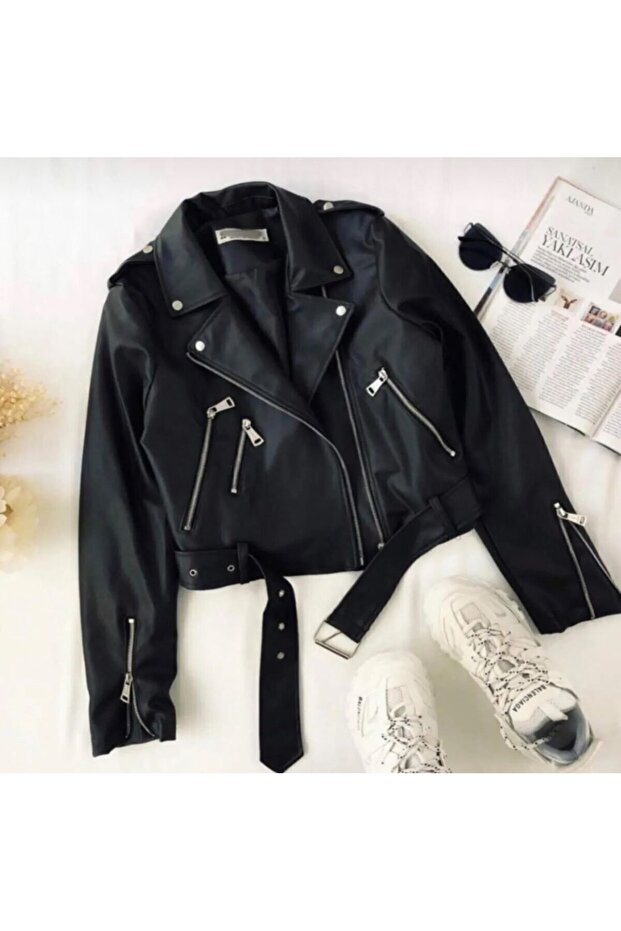 Black Biker Faux Leather Jacket