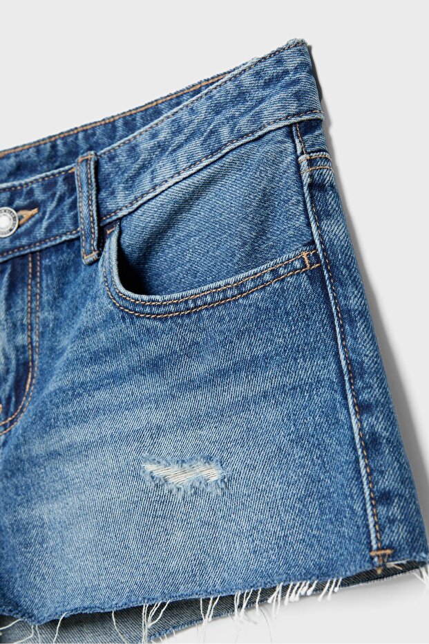 Distressed denim şort - 8