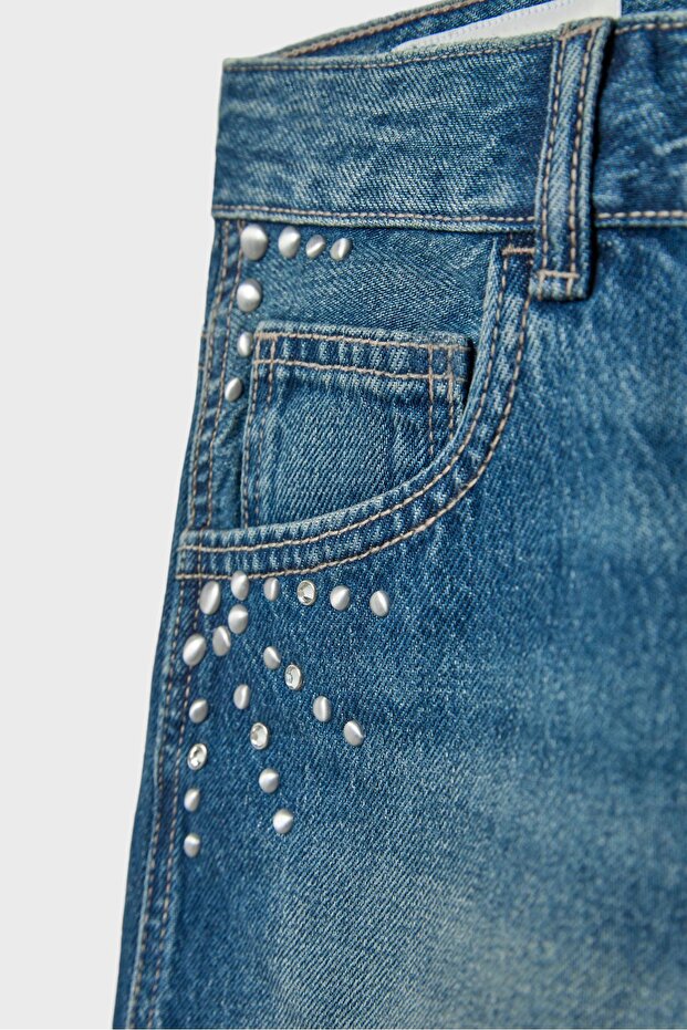 Zımba detaylı mini denim şort - 8
