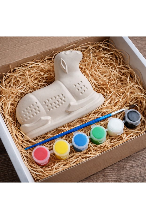 Creative plaster set with Lamb, Easter, paint set and brush, 13x10cm