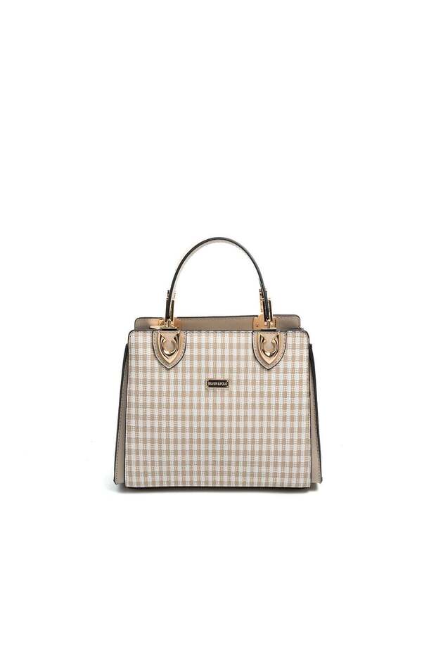 Sand Beige - Sand Beige Plaid Line Square Women's Handbag Sp1133