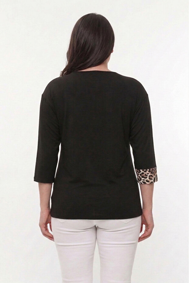 Plus Size Leopard Pattern Block Blouse - 3