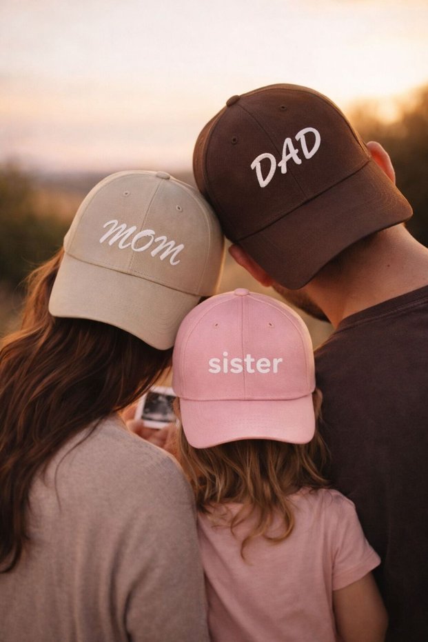 Mom & Dad & Sister Printed Brown-Cream-Pink 3-Piece Family Matching Hat