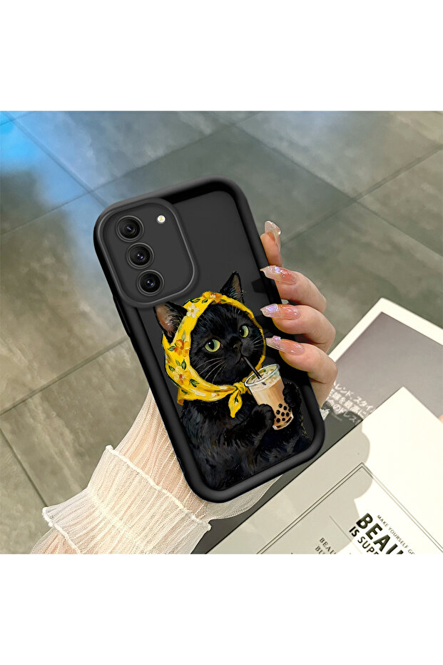 Samsung Galaxy S21 Fe Compatible Silicone Shock-Absorbing Phone Case with Milk Tea Cat Figure